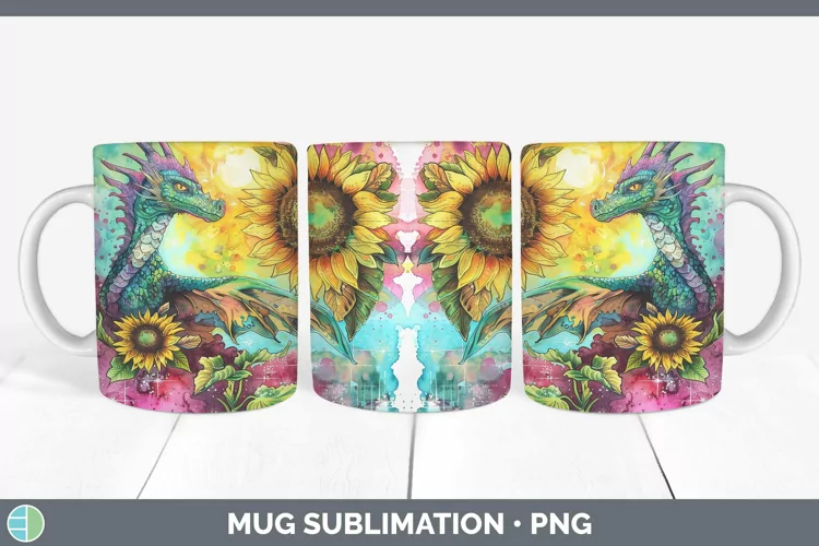 Pink Summer Dragon Mug Wrap Sublimation Coffee Cup Designs