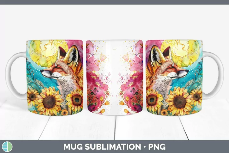 Pink Summer Fox Mug Wrap Sublimation Coffee Cup Designs