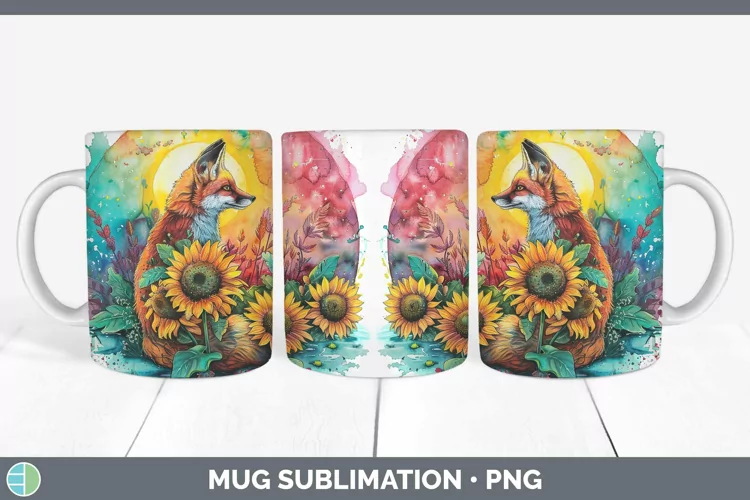 Pink Summer Fox Mug Wrap Sublimation Coffee Cup Designs