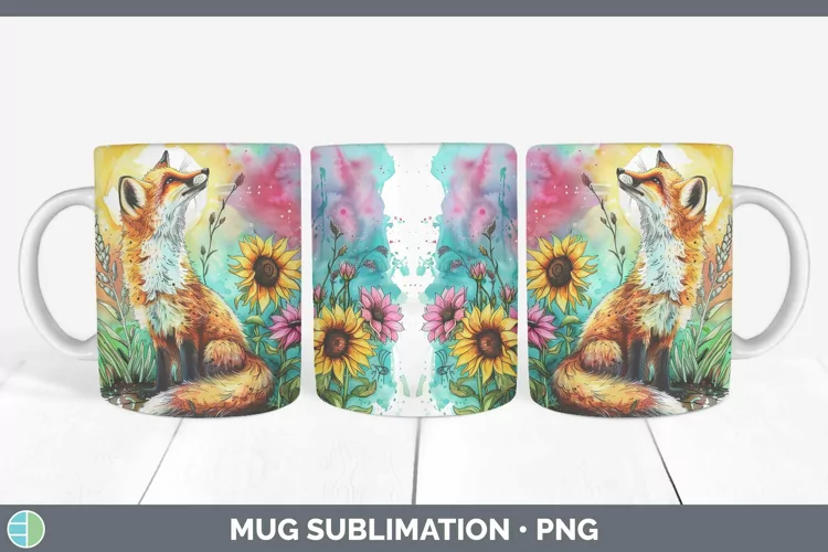 Pink Summer Fox Mug Wrap Sublimation Coffee Cup Designs