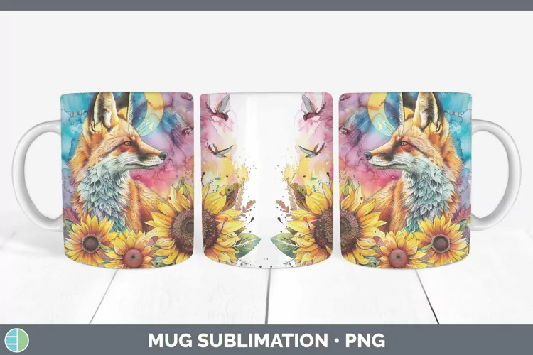 Pink Summer Fox Mug Wrap Sublimation Coffee Cup Designs