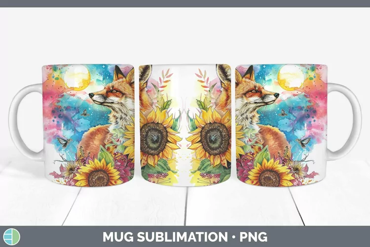 Pink Summer Fox Mug Wrap Sublimation Coffee Cup Designs