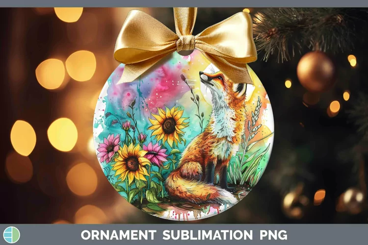 Pink Summer Fox Ornament Sublimation Bauble Designs