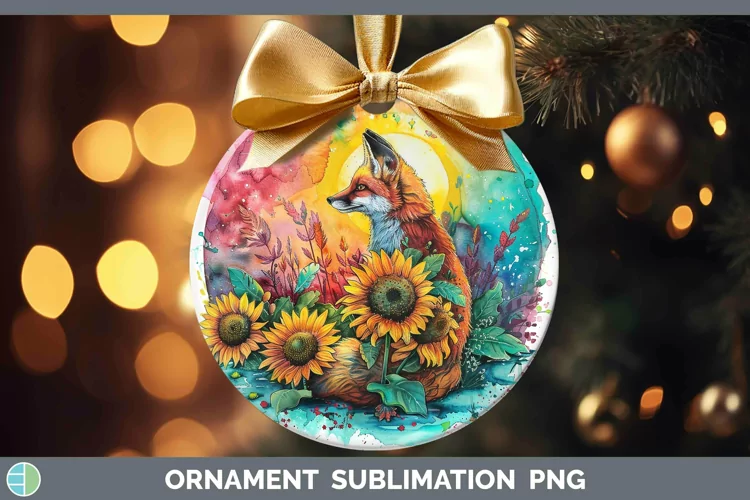 Pink Summer Fox Ornament Sublimation Bauble Designs