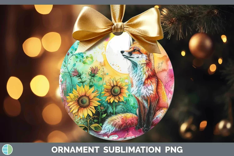 Pink Summer Fox Ornament Sublimation Bauble Designs