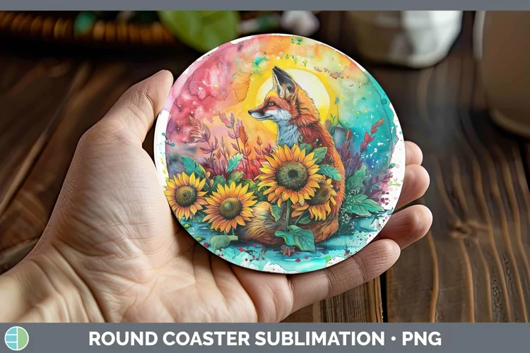 Pink Summer Fox Round Coaster Sublimation Coaster Designs
