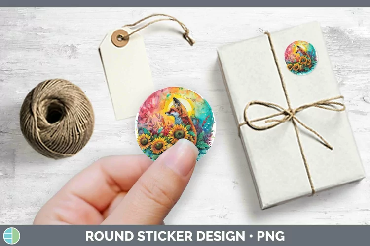 Pink Summer Fox Stickers | Round Labels Designs