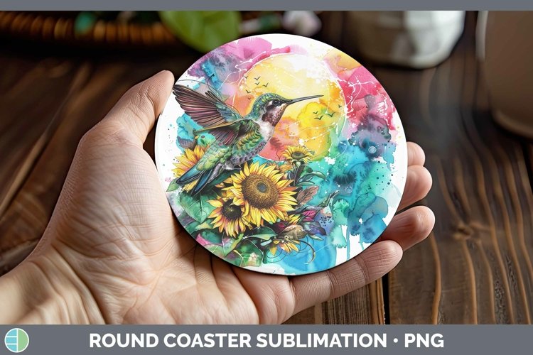 Pink Summer Hummingbird Round Coaster Sublimation Coaster De