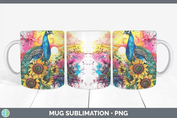 Pink Summer Peacock Mug Wrap Sublimation Coffee Cup Designs