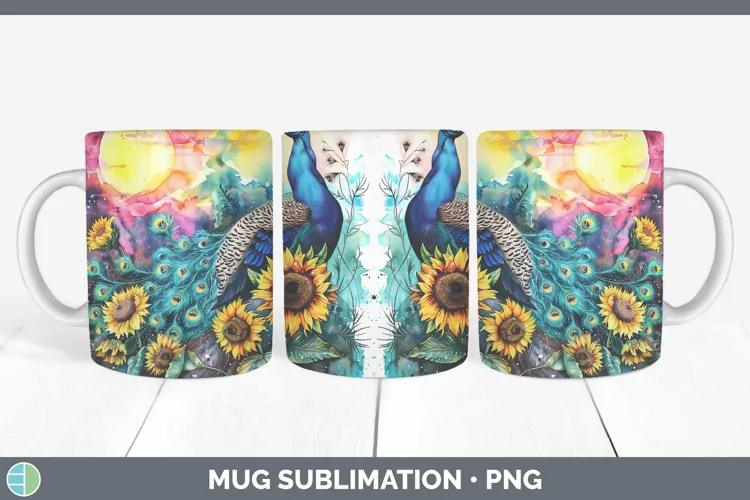 Pink Summer Peacock Mug Wrap Sublimation Coffee Cup Designs