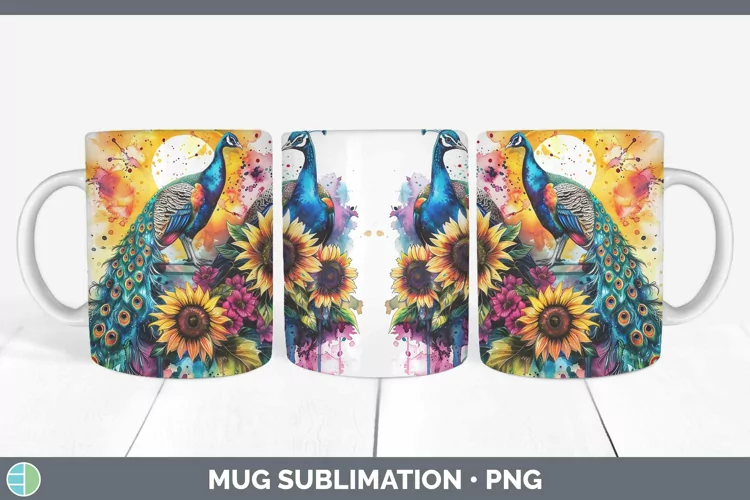 Pink Summer Peacock Mug Wrap Sublimation Coffee Cup Designs