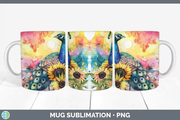 Pink Summer Peacock Mug Wrap Sublimation Coffee Cup Designs