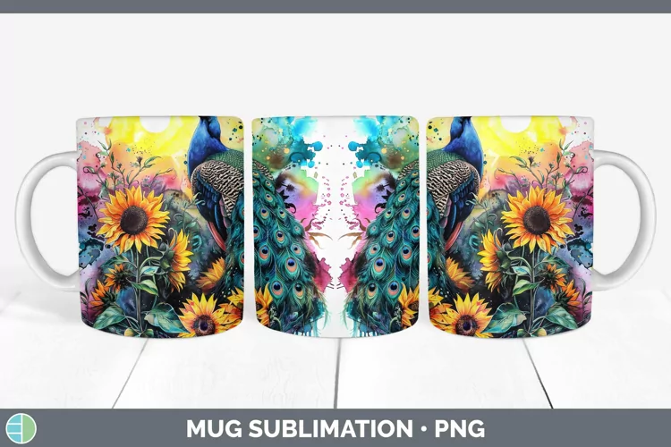 Pink Summer Peacock Mug Wrap Sublimation Coffee Cup Designs