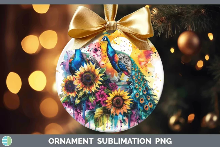 Pink Summer Peacock Ornament Sublimation Bauble Designs