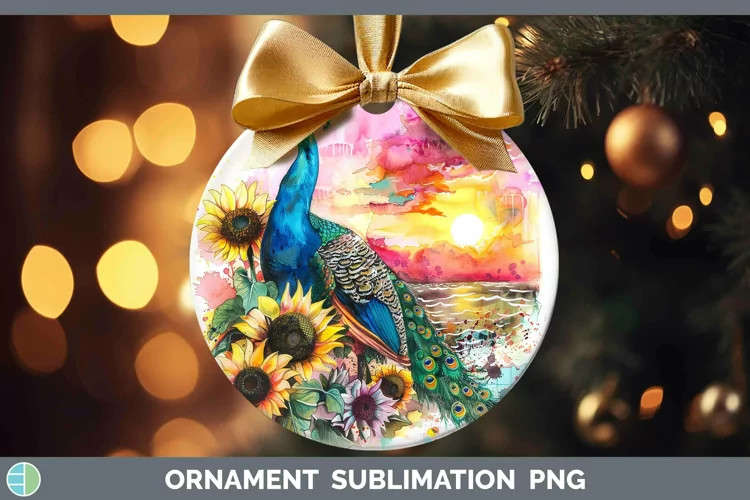 Pink Summer Peacock Ornament Sublimation Bauble Designs