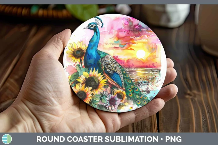 Pink Summer Peacock Round Coaster Sublimation Coaster Design