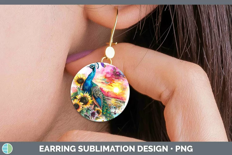 Pink Summer Peacock Round Earrings Sublimation Earrings Desi