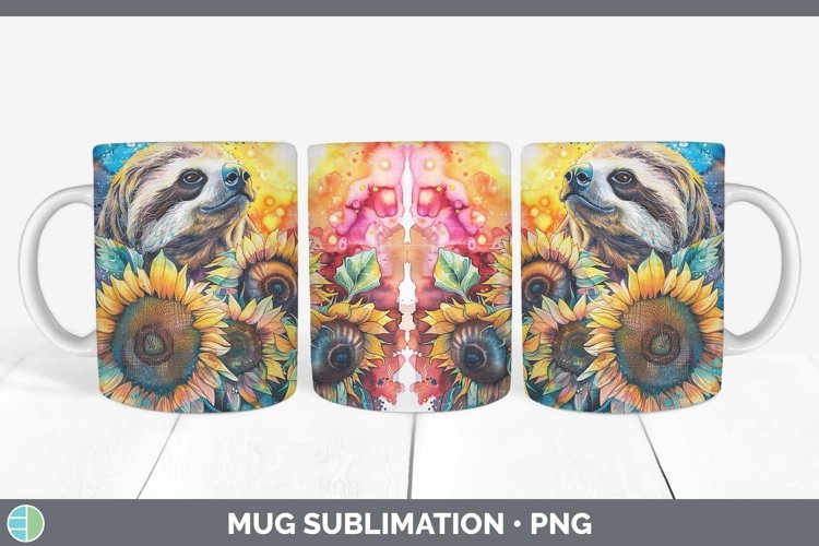 Pink Summer Sloth Mug Wrap Sublimation Coffee Cup Designs