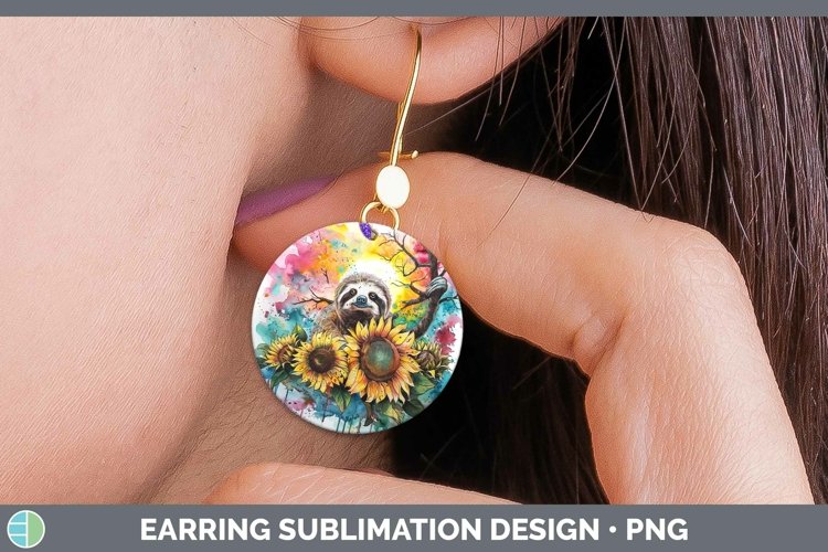 Pink Summer Sloth Round Earrings Sublimation Earrings Design