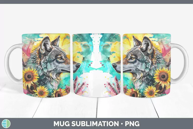 Pink Summer Wolf Mug Wrap Sublimation Coffee Cup Designs