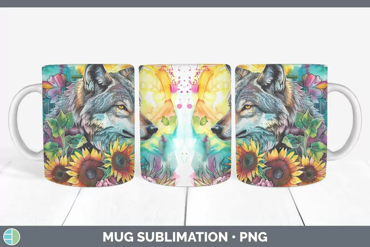 Pink Summer Wolf Mug Wrap Sublimation Coffee Cup Designs