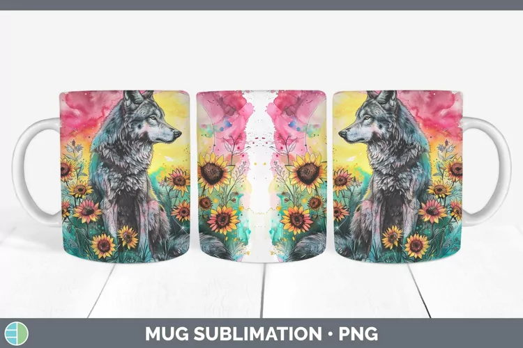 Pink Summer Wolf Mug Wrap Sublimation Coffee Cup Designs