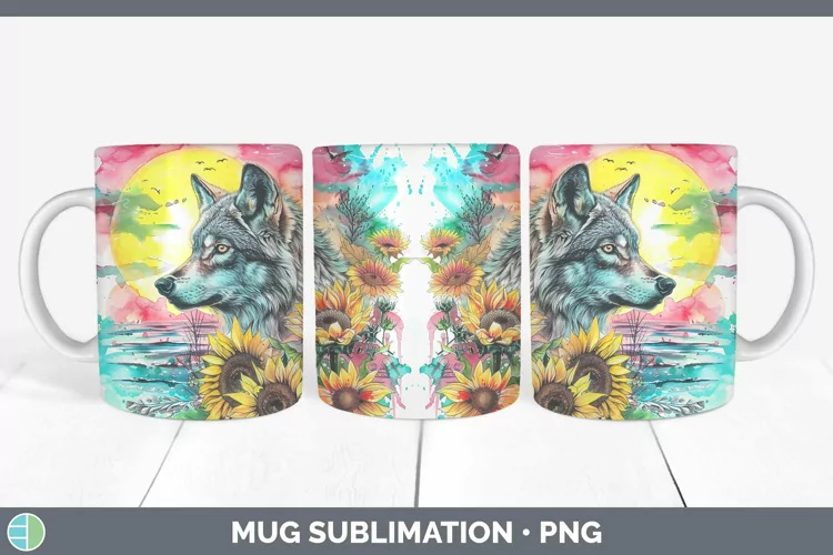 Pink Summer Wolf Mug Wrap Sublimation Coffee Cup Designs
