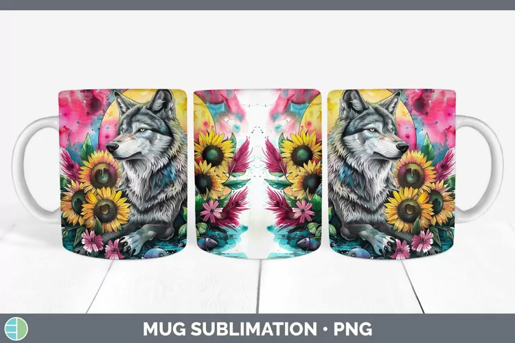 Pink Summer Wolf Mug Wrap Sublimation Coffee Cup Designs
