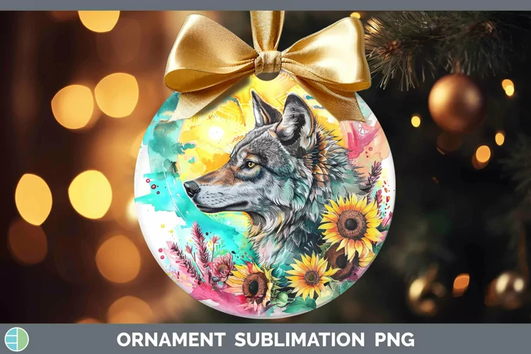 Pink Summer Wolf Ornament Sublimation Bauble Designs