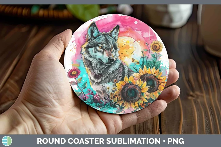 Pink Summer Wolf Round Coaster Sublimation Coaster Designs