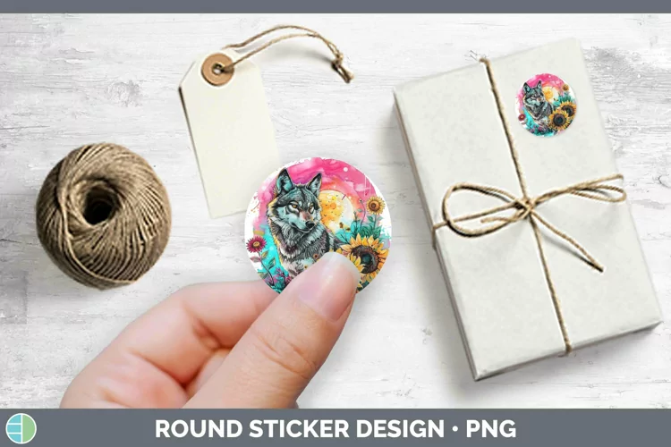 Pink Summer Wolf Stickers | Round Labels Designs