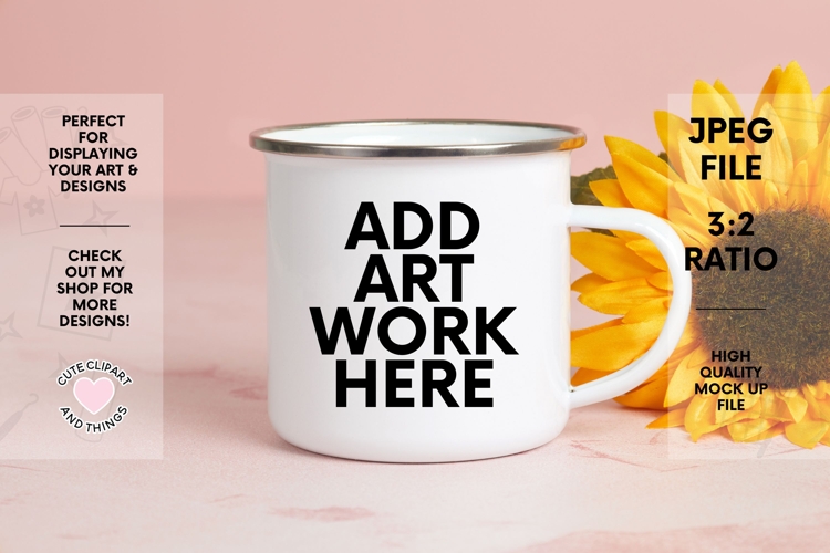 Mug Mock Up | Camping Enamel Mug Mock Up With Sunflower