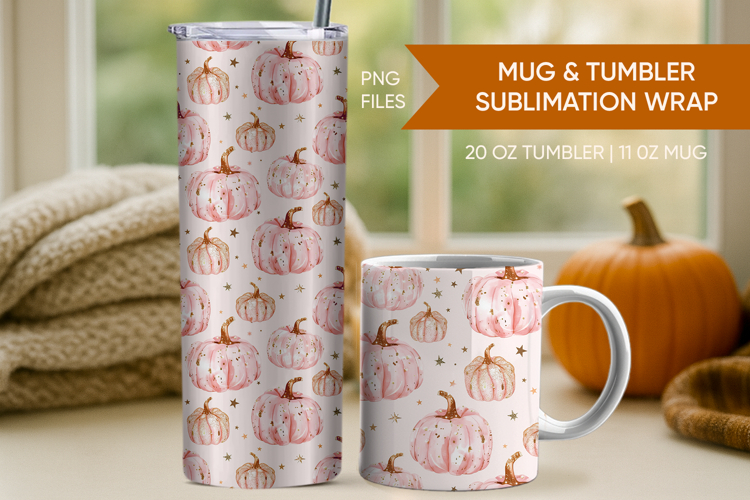 Pink pumpkin tumbler wrap, Pink pumpkin mug wrap