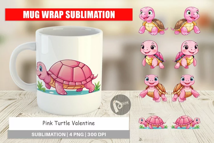 Mug Wrap Design Pink Turtle Valentine