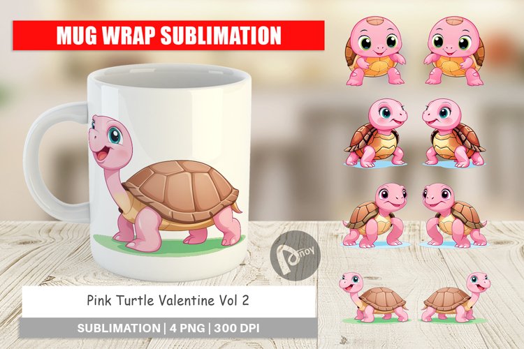 Mug Wrap Design Pink Turtle Valentine example image 1