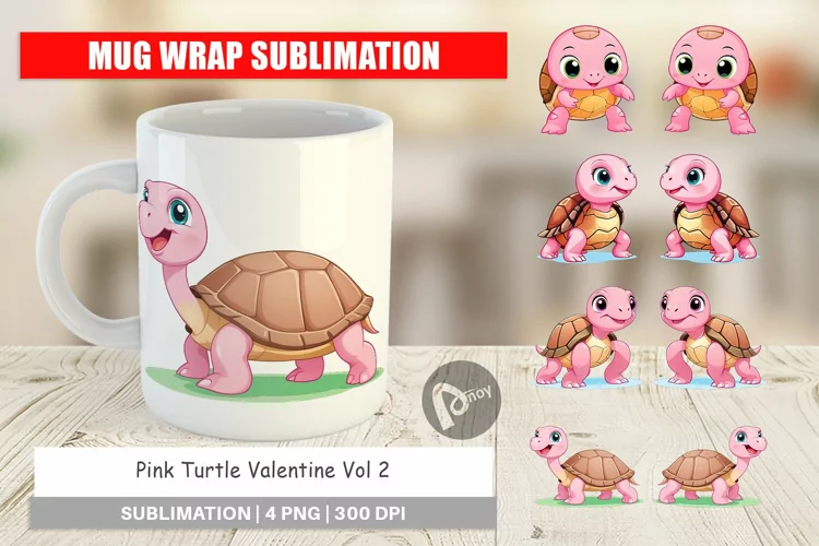 Mug Wrap Design Pink Turtle Valentine