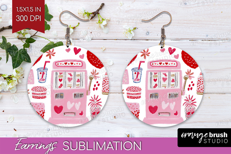 Preppy Valentine Round Earrings - Hand Drawn Valentines Day