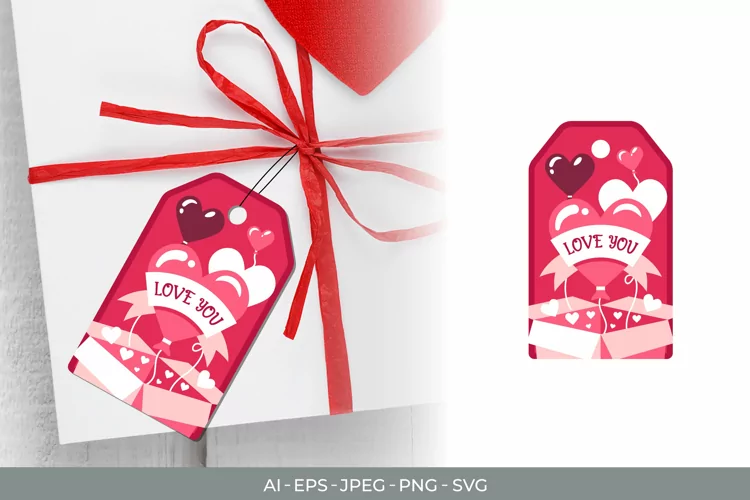 Love You, Valentine's Day Gift Tag with Heart Balloons