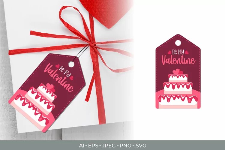 Be My Valentine, Gift Tag with Cake Illustration