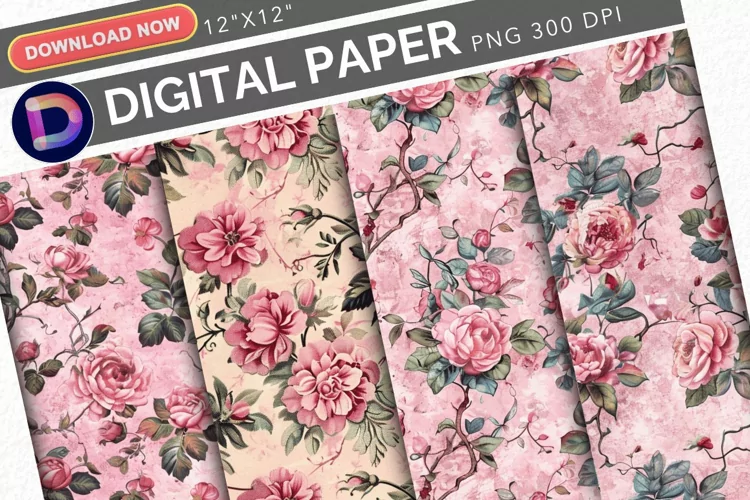 Pink Vintage Flowers Digital Paper