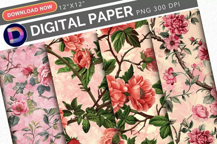 Pink Vintage Flowers Digital Paper
