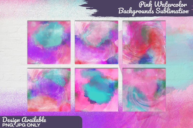 6 Pink Watercolor Backgrounds Sublimation Bundle example image 1