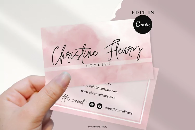 Pink Watercolor Business Card Canva Template