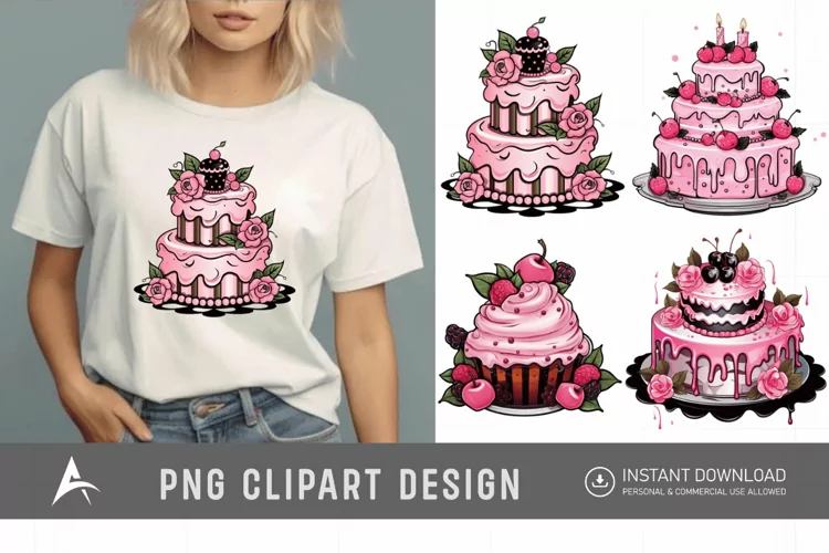 Watercolor Pink Cakes Sublimation Clipart