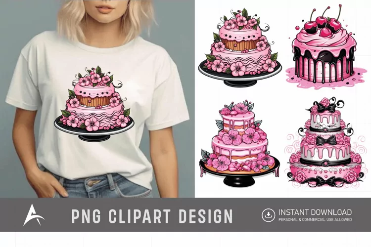 Watercolor Pink Cakes Sublimation Clipart