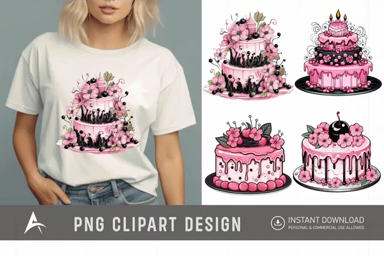 Watercolor Pink Cakes Sublimation Clipart