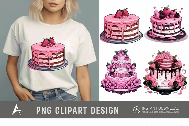 Watercolor Pink Cakes Sublimation Clipart