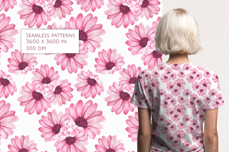 Pink Watercolor Daisy Seamless Pattern