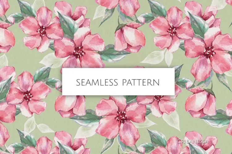 Watercolor floral pattern | Digital paper with pink flowers
