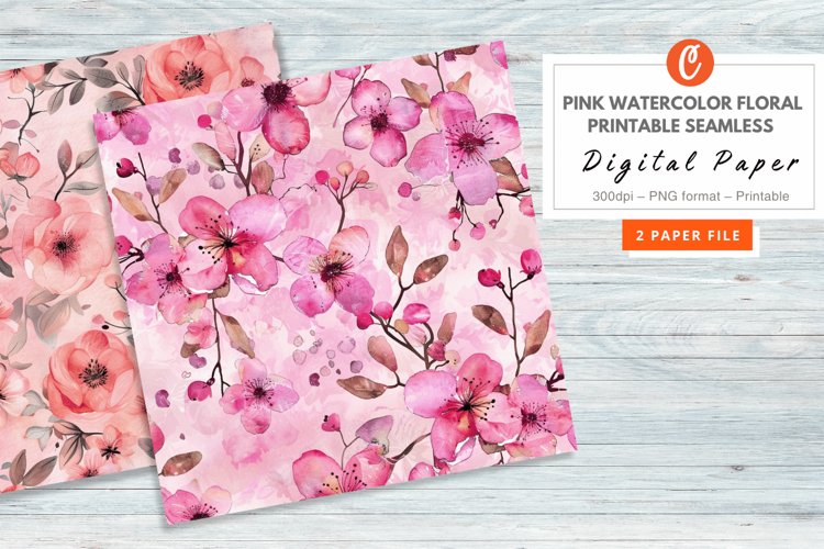Pink Watercolor Floral Printable Seamless Digital Paper